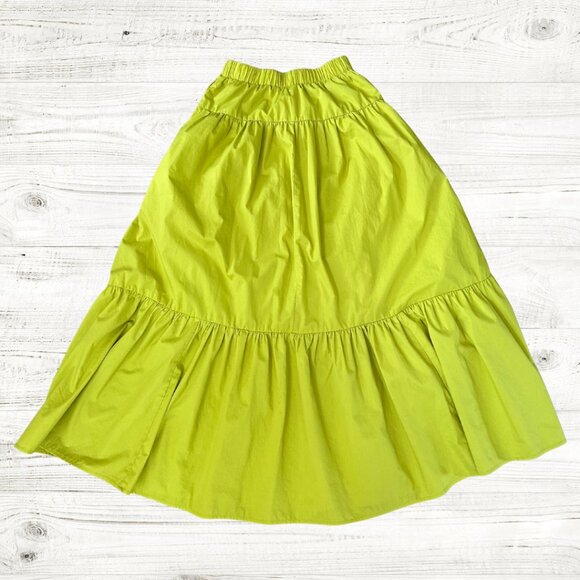 Abercrombie & Fitch Poplin Tiered Maxi Lime Green Skirt Only XXS - Picture 1 of 3